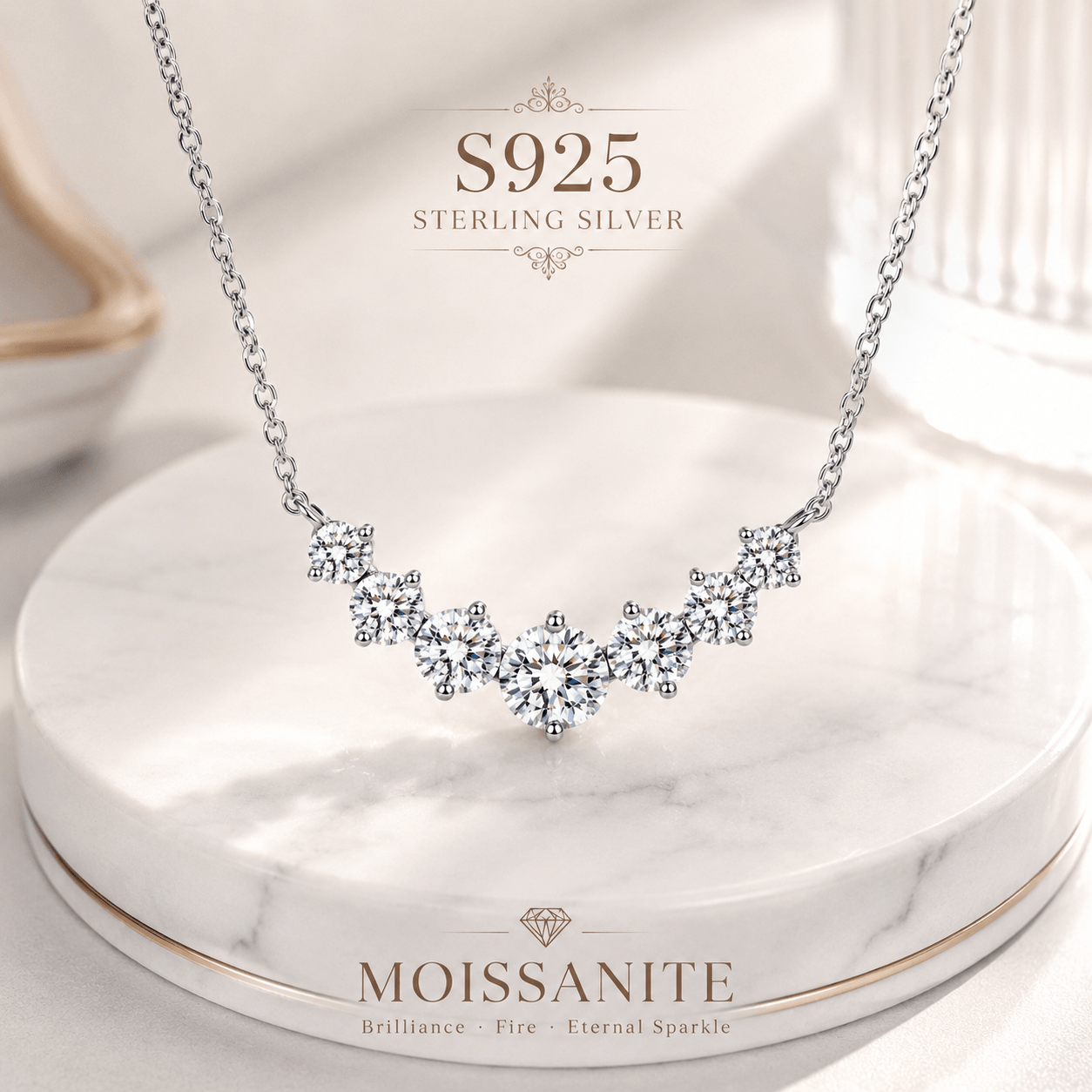S925 Moissanite Necklace Set with 7 Moissanite Stones — Elegant Gift