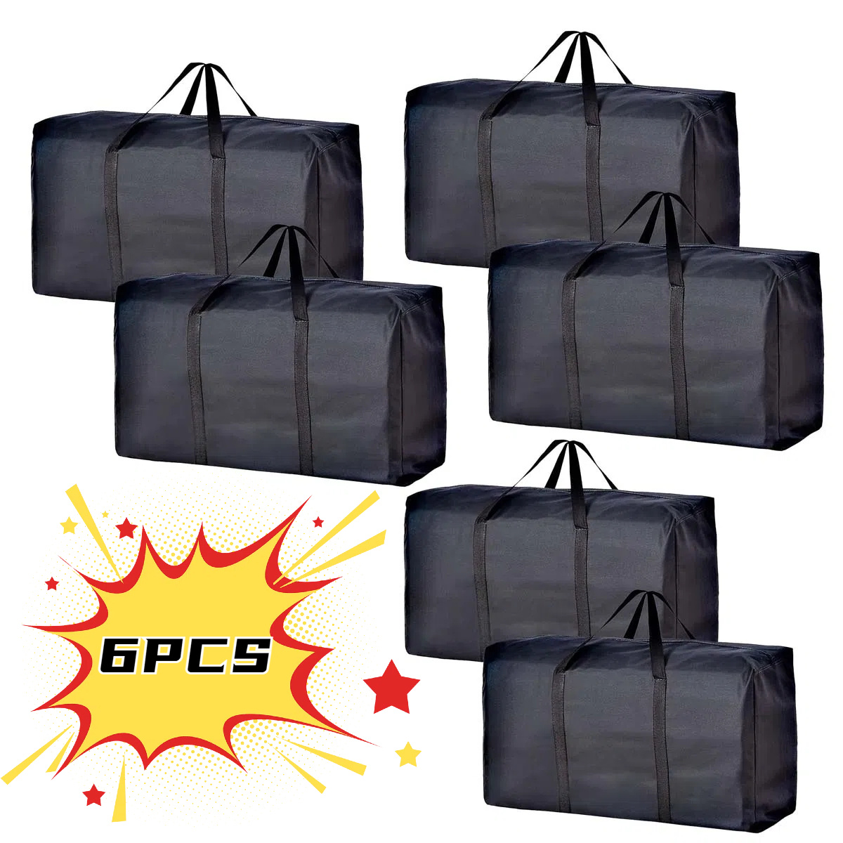 Image of 6pcs Large-capacity Organizer With Reinforced Handles And Double Zippers, Versatile For Moving, Travel And Dormitory Use, Organizes Clothing And Linen