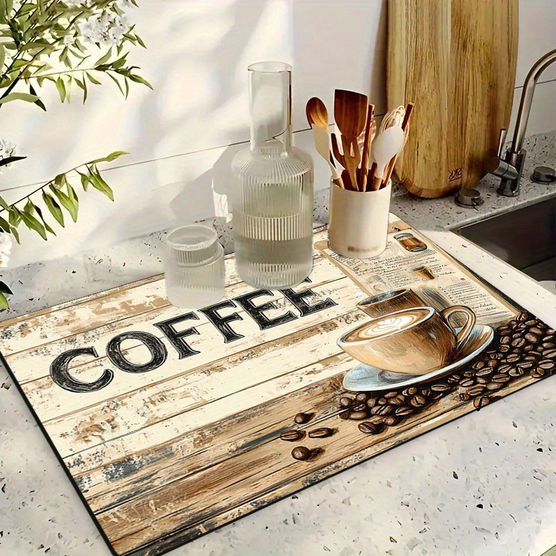 E-shop Kaffeeunterlage aus Kieselgur mit Holzmaserung im Retro-Stil, schnelltrocknend, rutschfest – Kaffee-Kunst-Designmatte mit Wasserabsorption und