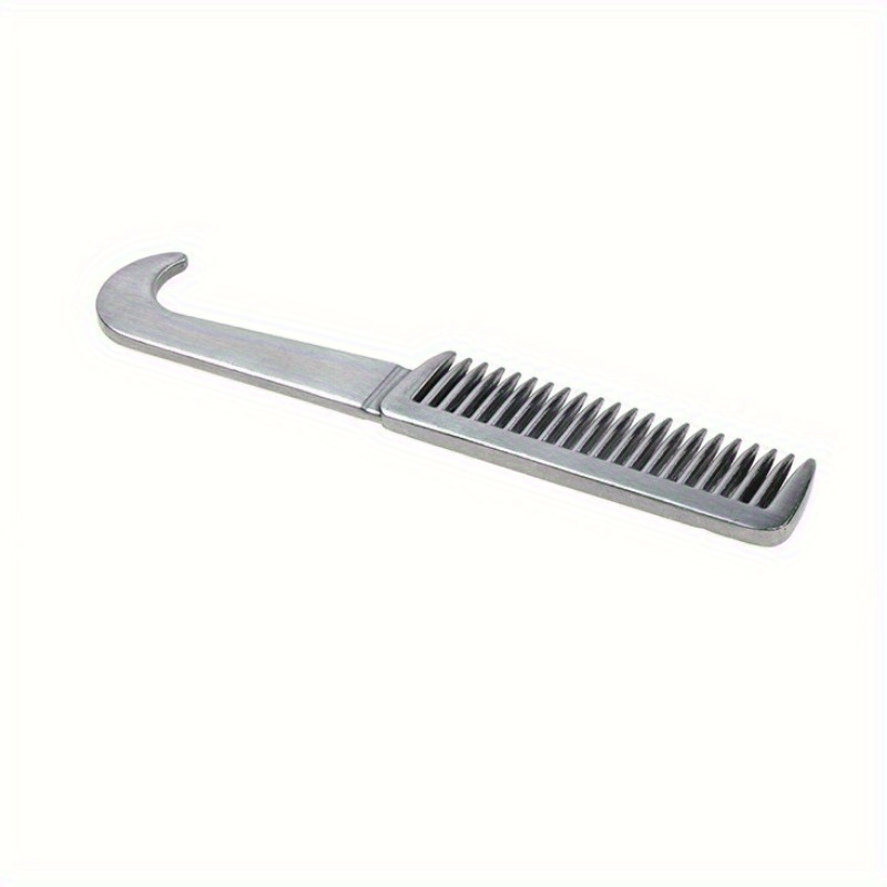 TEMU Aluminum Alloy Horse Comb With Curved Hook - Rust-resistant Lightweight Grooming Tool For Detangling, Smoothing & - Durable Equestrian Care For