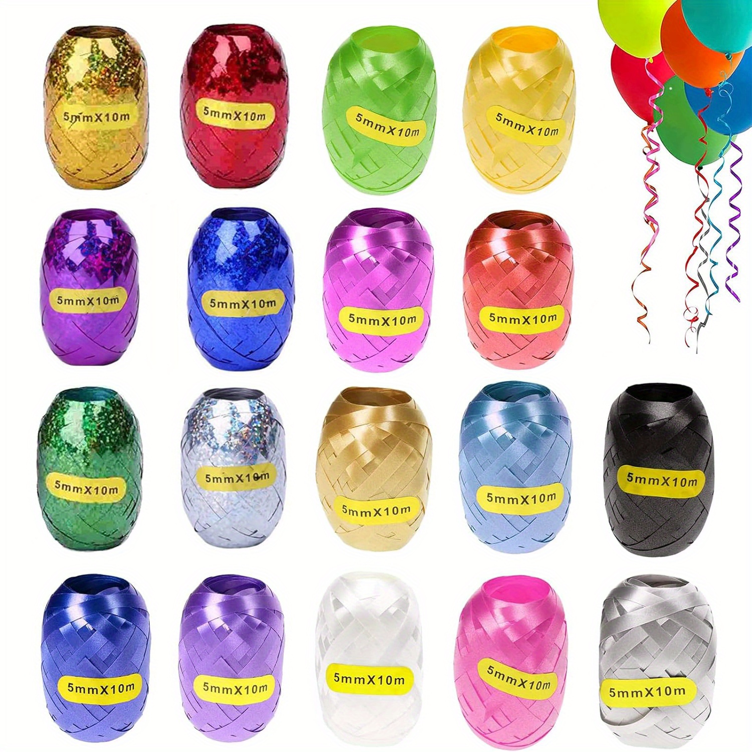 Image of 18 Rolls Curling Ribbon, Assorted Colors 5mm Wide 10m Long Gift Ribbon, Gift Ribbon For Crafts And Gift Wrapping, Birthday And Wedding Halloween Christmas Balloon Decorations
