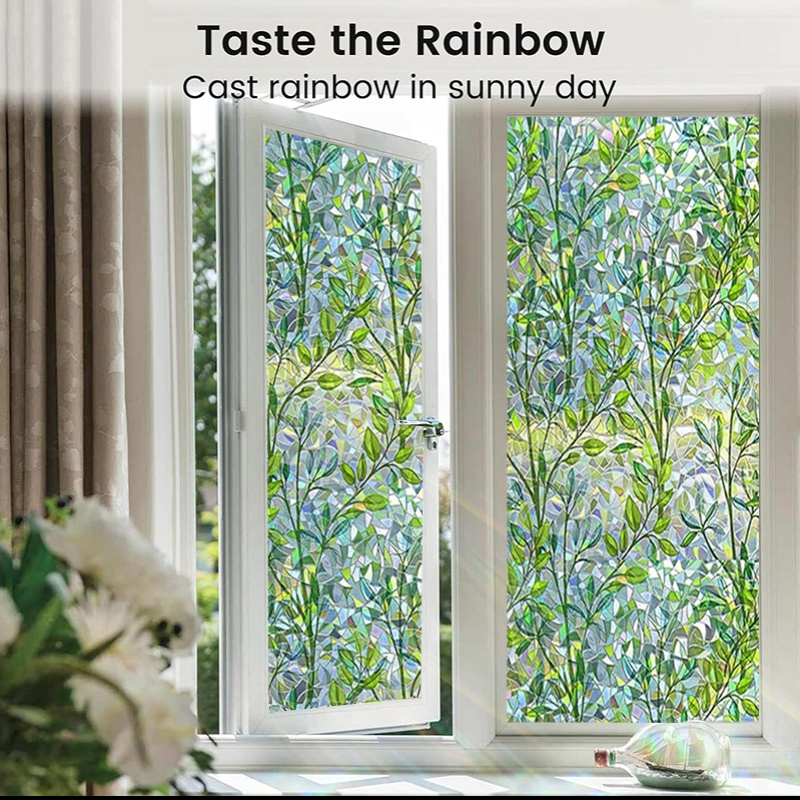 Image of 3d Stained Glass Window Film, Decorative Window Film, Leaves Glass Door Film, Non-adhesive Window Cling Covering Anti Uv Heat Windows Decor, Easy To Apply & Removable For Home And Office
