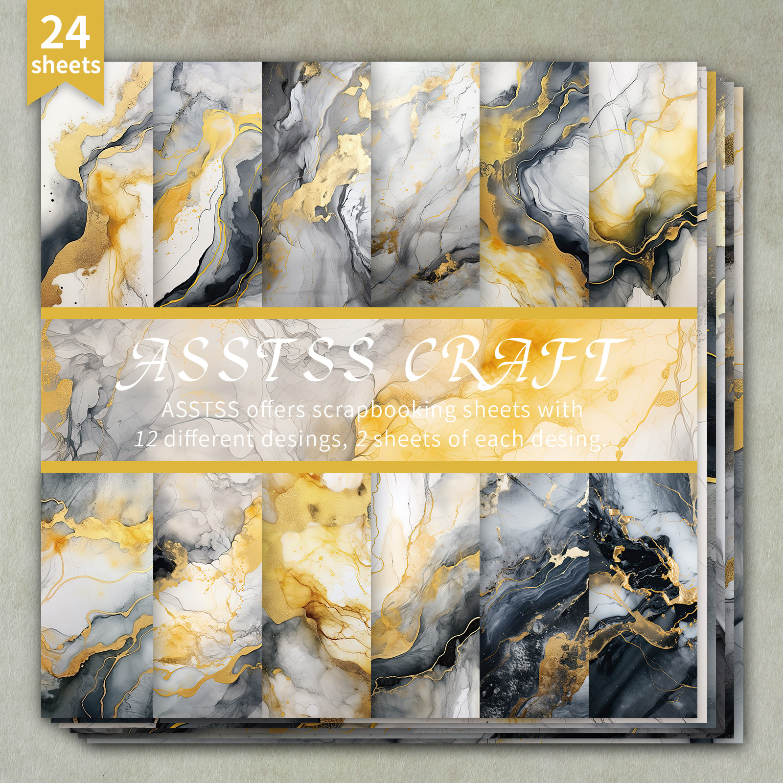 TEMU 24-sheet Asstss Inches Scrapbooking Paper Pad, 2d Flat Black Fluid Abstract Art Watercolor Marble Texture Style Backing Paper Supplies,