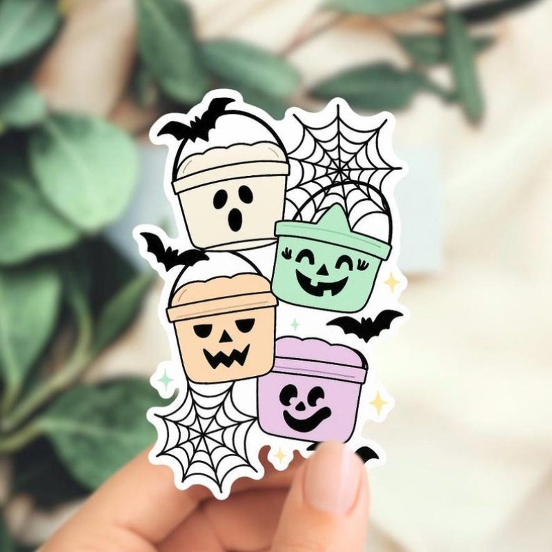 Pastel Halloween Bucket Sticker Cute Pumpkin Spooky Faces Decal 3 Vinyl & Holographic Options Waterproof Pastel Halloween Sticker