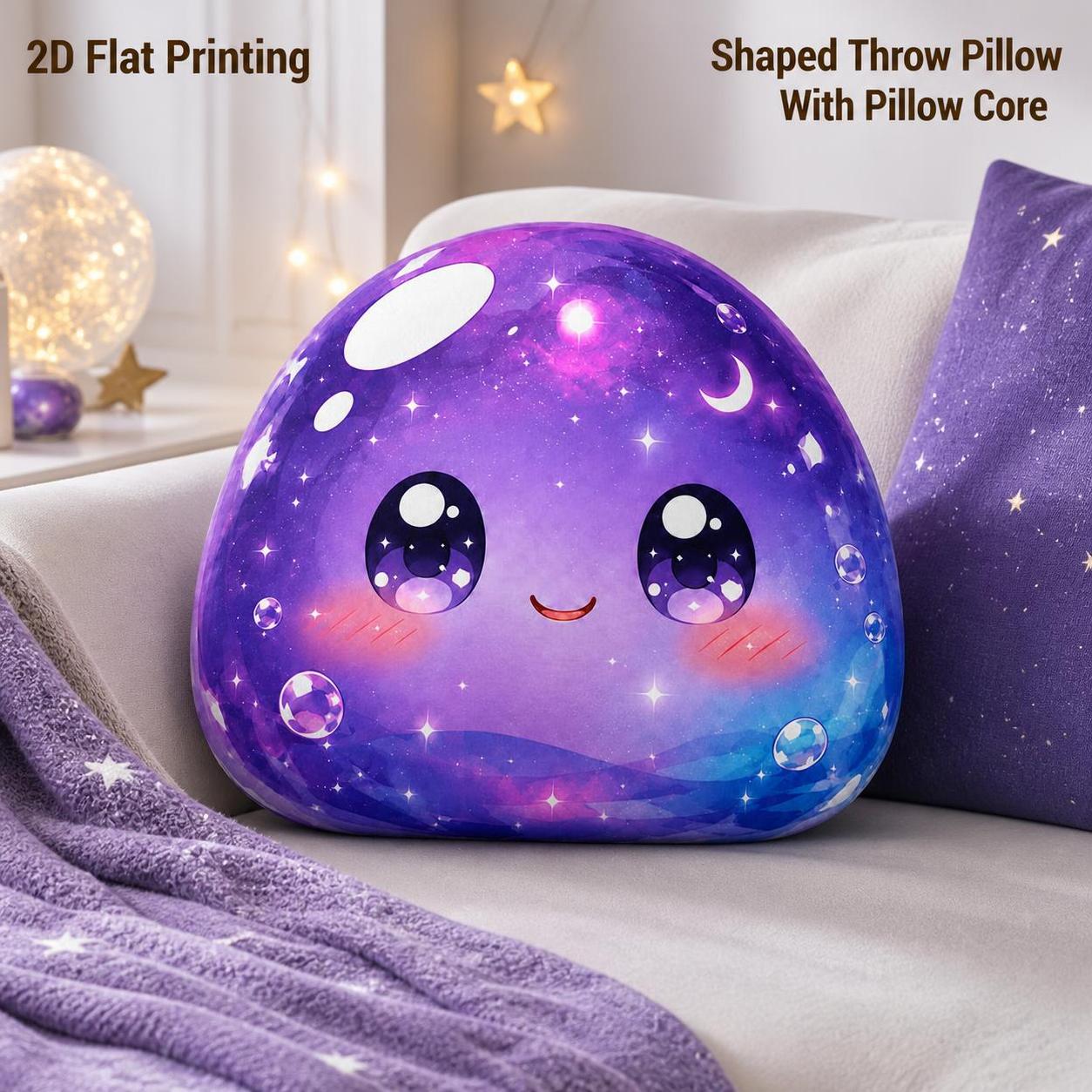 TEMU Celestial Sparkling Slime Birthday Gift 2d Flat Printing Shaped Stuffed Throw Pillow Decorative Cushion For Bedroom Sofa Living Room Party Decor