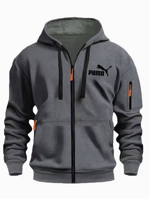 outdoor new mens sports chest print hooded cardigan jacket casual long sleeve multi pocket zippered sweatshirt