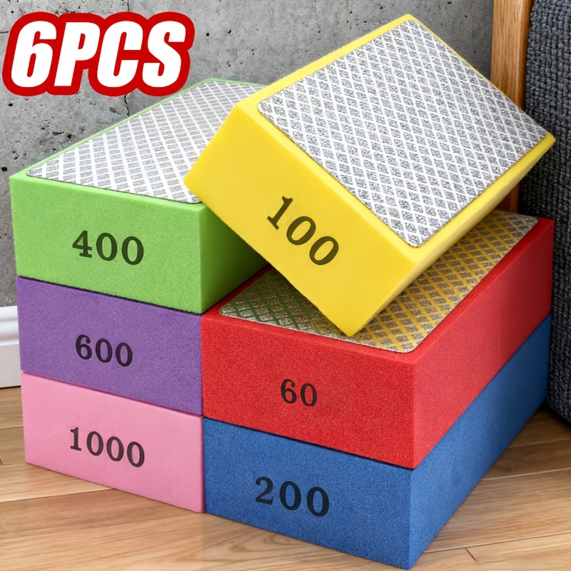 6-teiliges schleifwerkzeug-set, polierschwamm, handpolierpad, schleifblöcke mit verschiedenen körnungen 60/100/120/200/240/400/600/1000#   für fliesen,  ,  , marmor,  , keramik, metall und kann für nass- oder trocken-schleifen verwendet werden