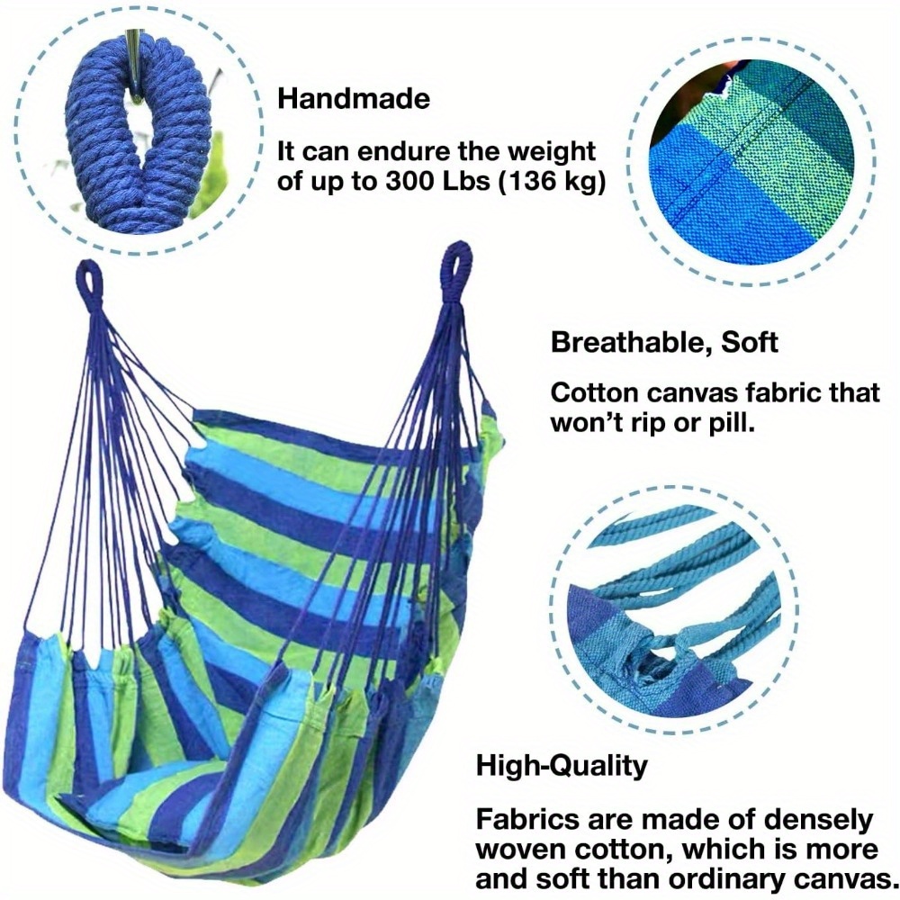 High Quality Cotton Hanging Chair, Hanging Rope Swing, Comfortable Hammock Chair, Large Hanging Seat, Relaxing Rocking Chair, Lbs, For Outdoor, Patio, Yard, Garden, Porch, Balcony