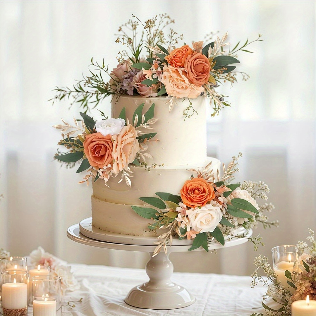 TEMU 3pcs Of Wedding Cake Decorated With Flowers For Cake Decoration Simulation Flower Decoration Artificial Cake Flower Decorative Swags Wedding