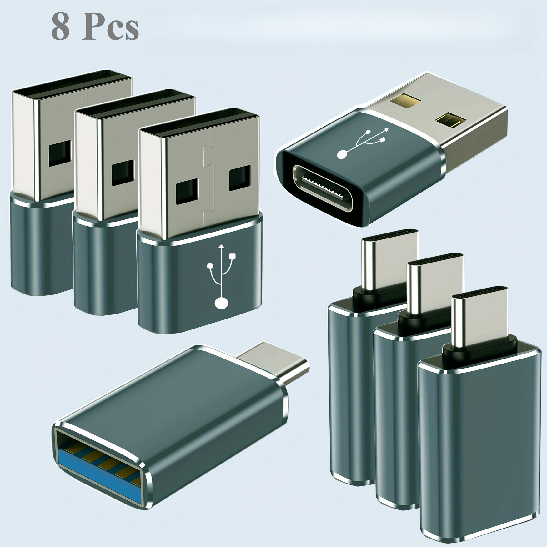 item picture 8pcs usb to usb c adapter male to female otg converter with usb c male plug usb suitable for smartphones smartwatches tablets devices otg for data transfer for s24 ultra for