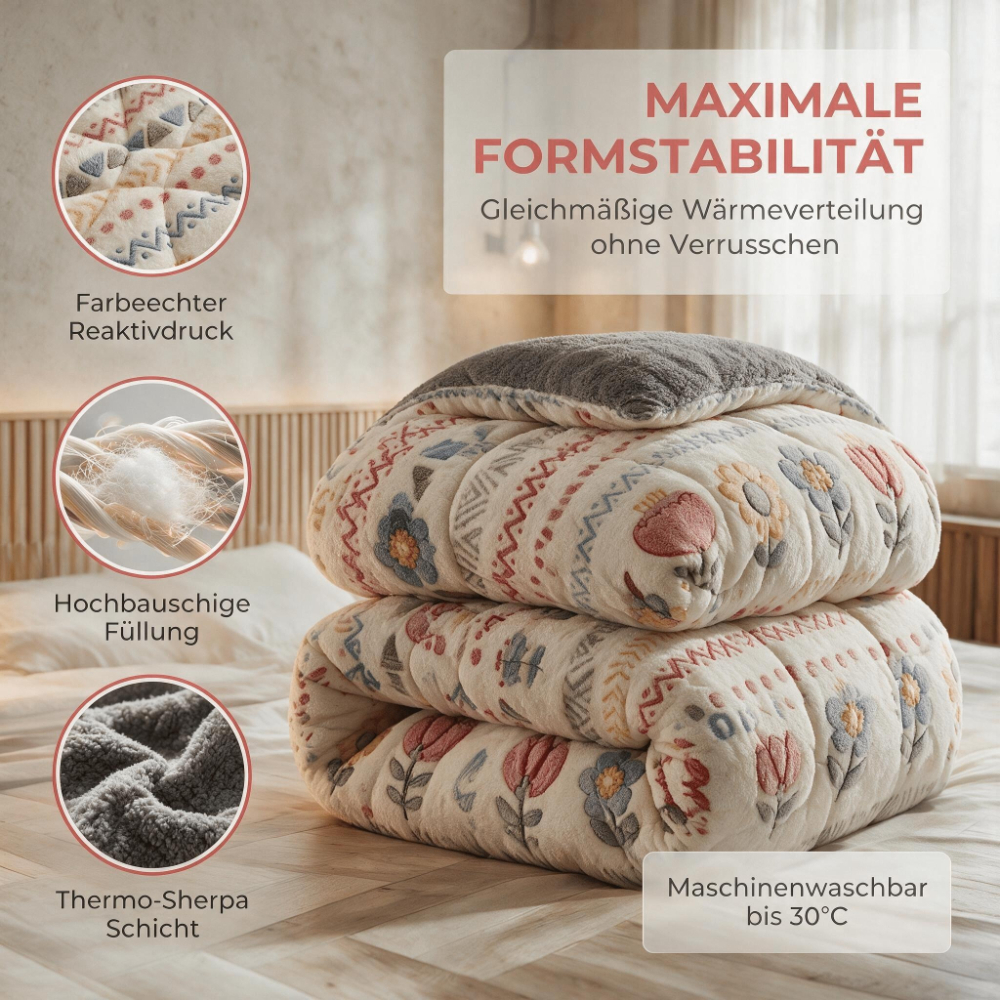 Image of Super Soft Winter Comforter, Floral Pattern Flannel Quilted Blanket, Heat Insulated Duvet For Bed And Bedroom
