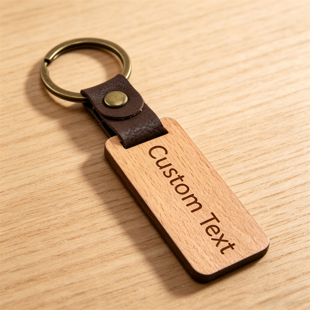 TEMU Custom Engraved Wooden Keychain With Pu Leather Strap - Personalized Keepsake Gift, Durable Wood And , Graduation, Father's Day, Gifts For , And