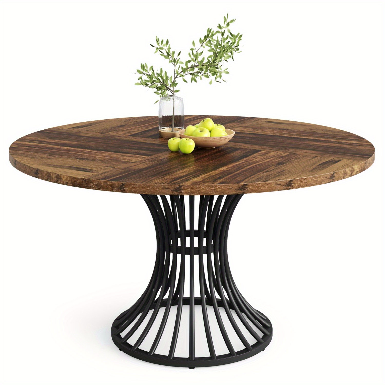 TEMU Table Ronde pour 4 à 6 Personnes, Table de Salle à Manger Style Ferme de 47 Pouces, Table de Cuisine Industrielle avec Base Métallique pour