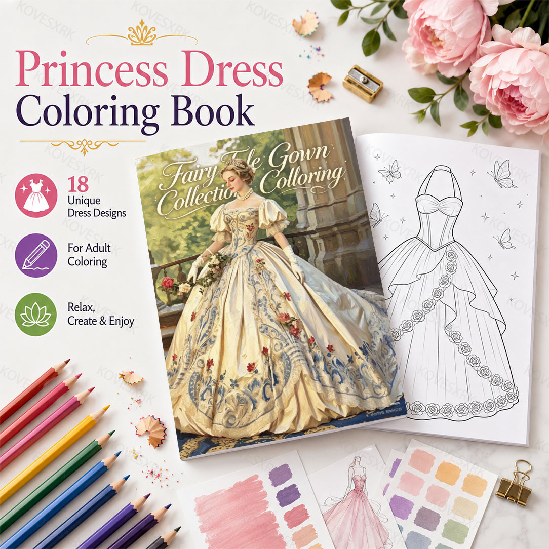 princess dress coloring book Illustration vector of princess dress coloring page antistress coloring book for kids and adults
