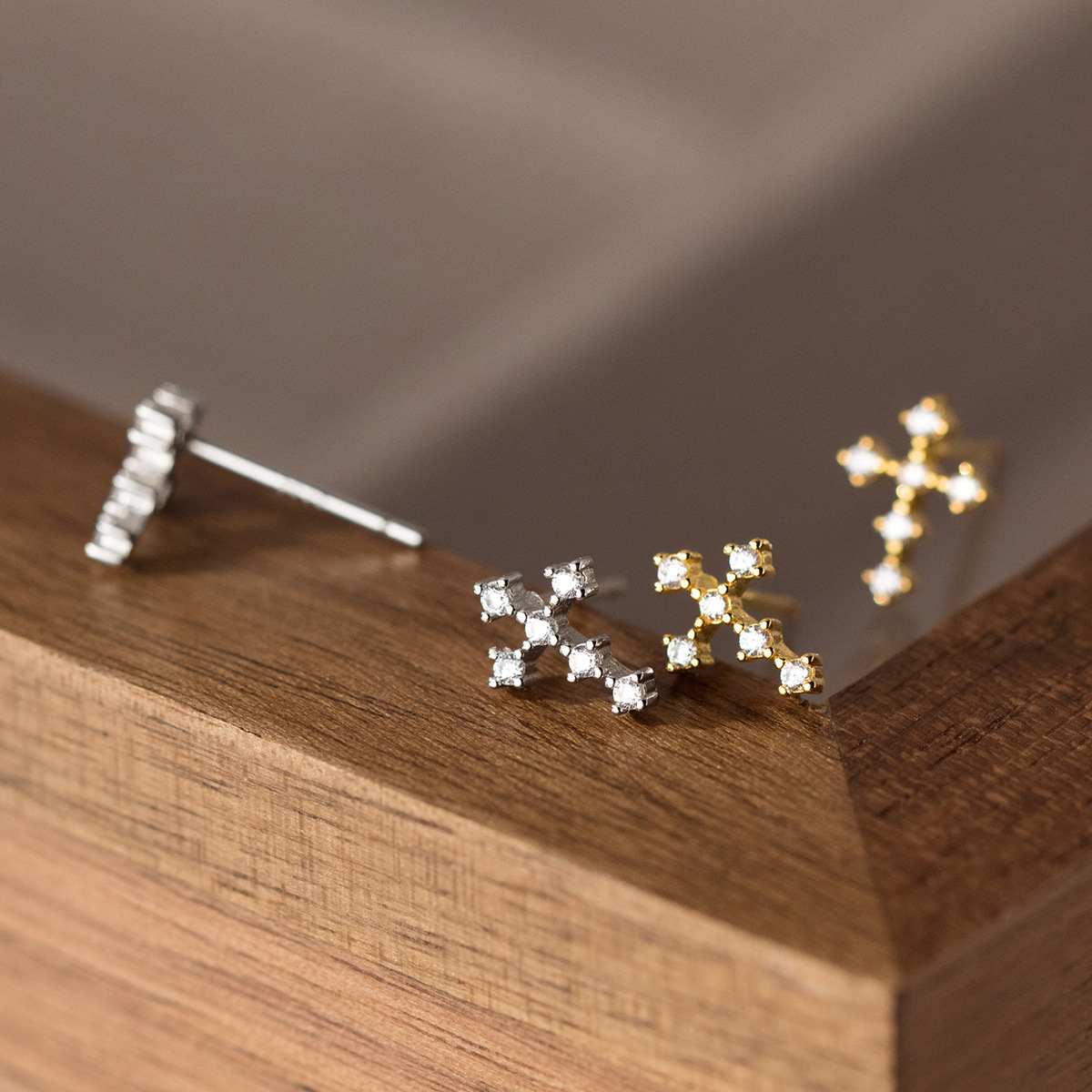 Copper Cross Stud Earrings with Rhinestones Daily & Party Wear