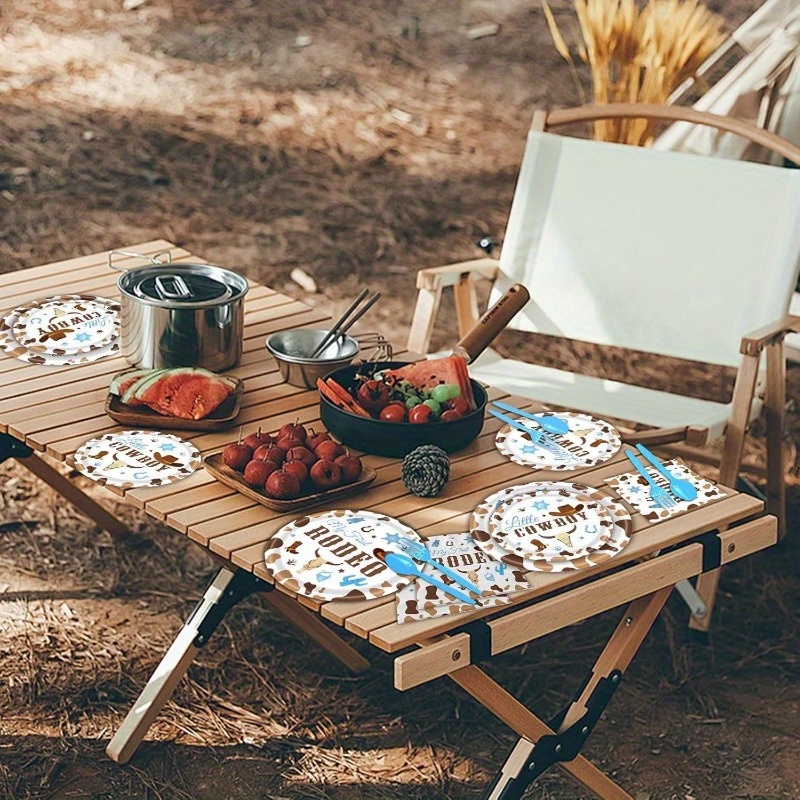 144pcs Cowboy Blue Western Cowboy Theme Birthday Party Set, Including  Plates, Paper Towels, Knives, Forks and Spoons, Animal Theme Party  Tableware Set