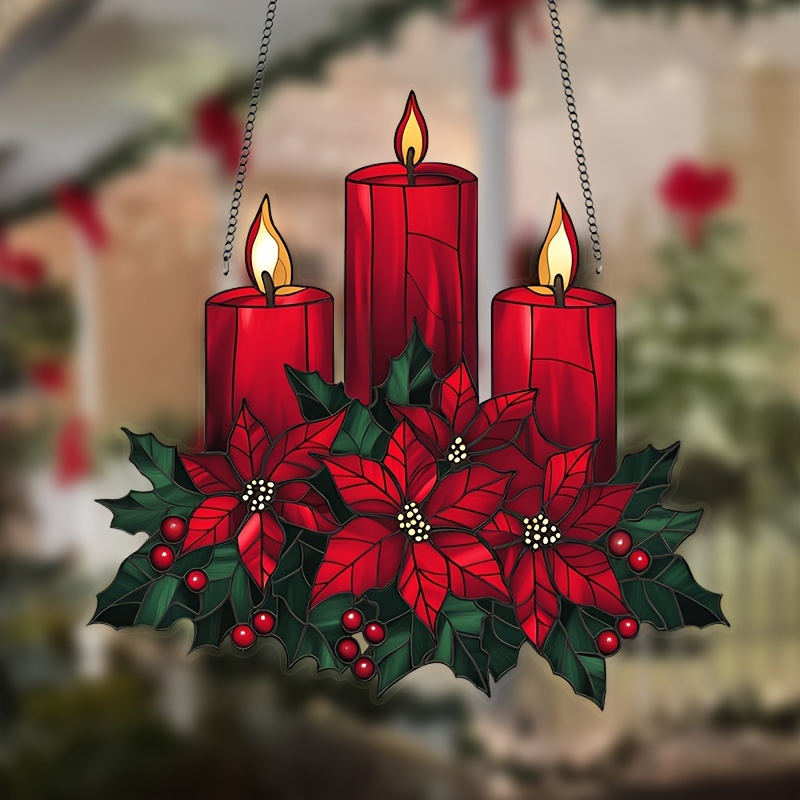 

Christmas Candle - Acrylic , 5.9 Inch X 5.7 Inch, Window Hanging Decorations, Holiday Wall Art, Garden Patio Porch , Holiday Party Decorations