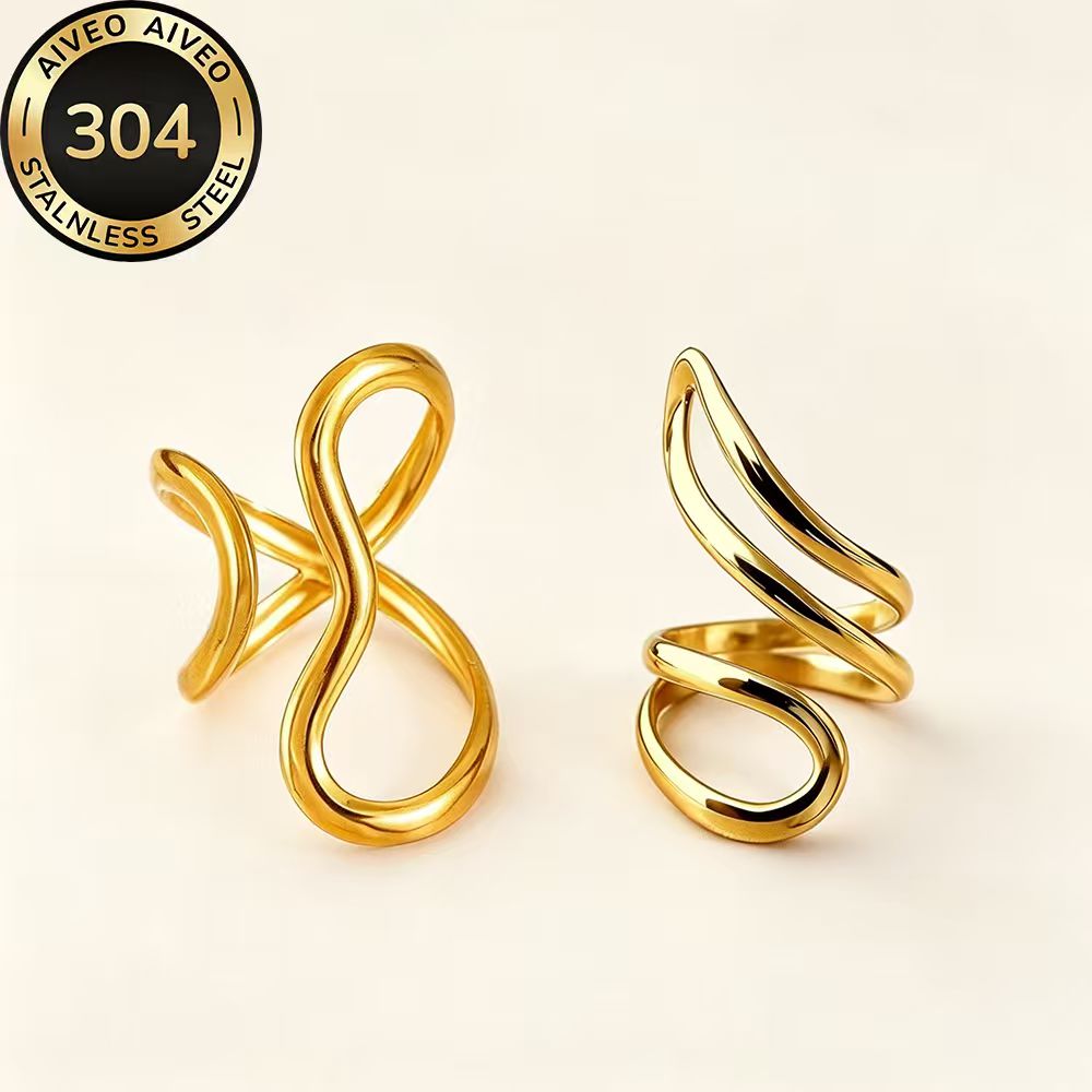 2pcs Golden Stackable Open Ring Set, Elegant Daily Wear