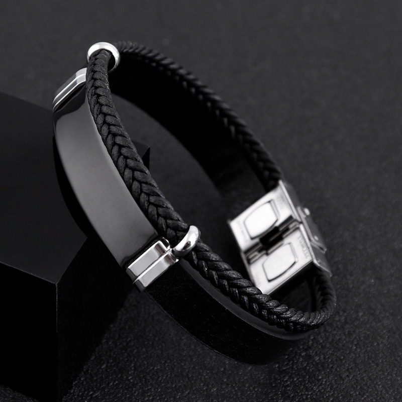 TEMU Faux Leather Double-layer 201 201 Stainless Steel Bracelet For Men, A Perfect Gift For Mature Business Men