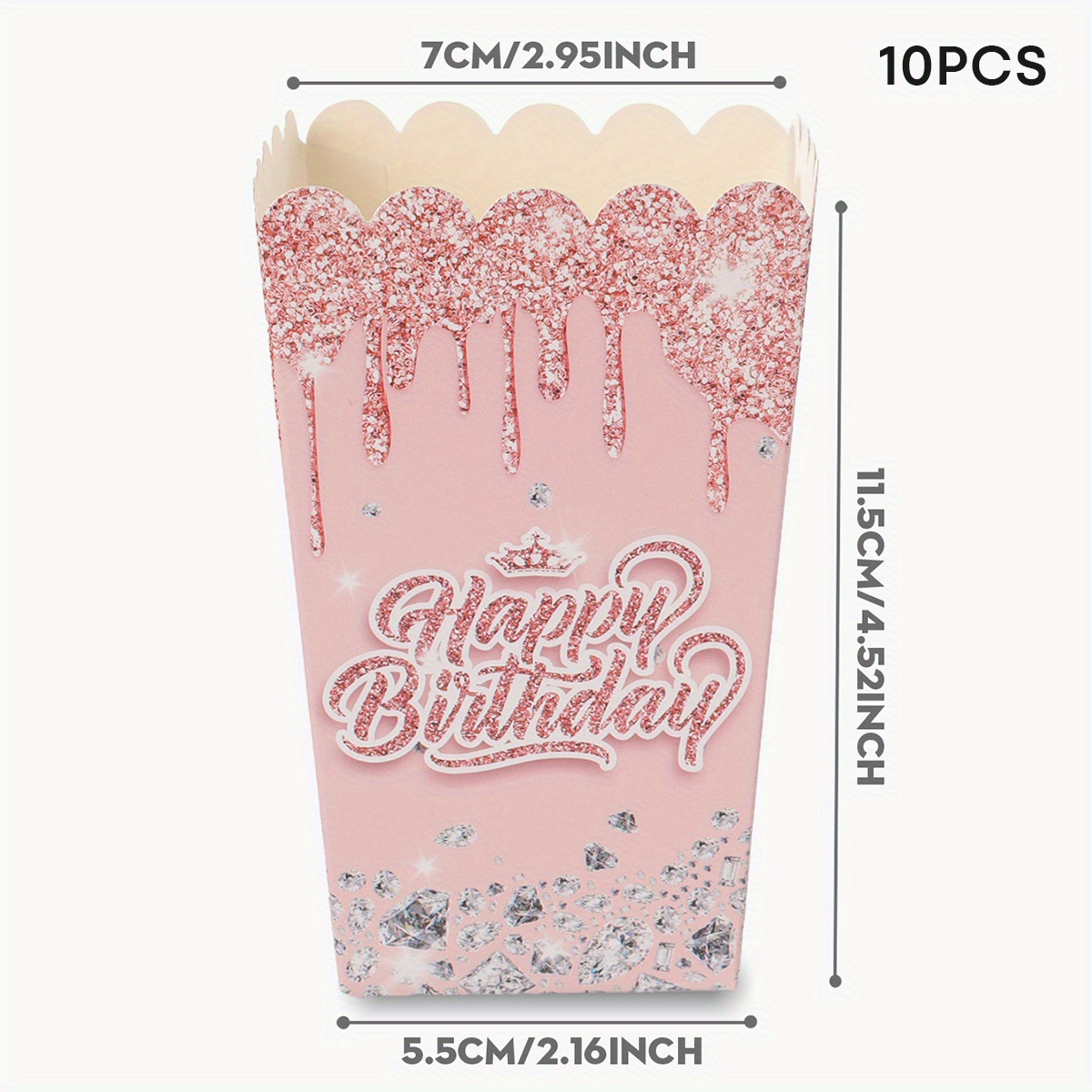 E-shop Geschenk für Sie/Ihn 10/24 Rosa Krone Happy Birthday und Diamantmuster Partybecher, Lebensmittelboxen, Pommesfritterboxen, Popcornboxen,