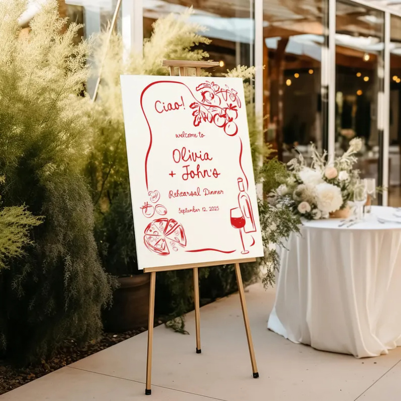 TEMU 1pc Custom Welcome Sign - Personalized Italian Dinner Party Decor With Names, ! Pizza & Wine Design, Pvc Reusable Elegant Chalk-style Lettering