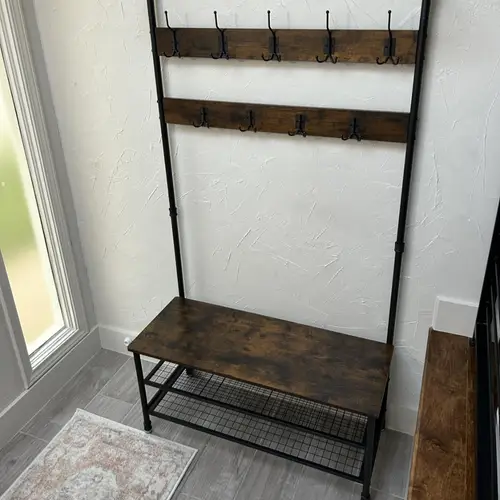 3 in 1 entryway coat rack storage bench industrial pipe style hall tree with 9 hooks sturdy rustic large size no multifunctional furniture for hallway foyer living room bench for living room hallway organization decor modern