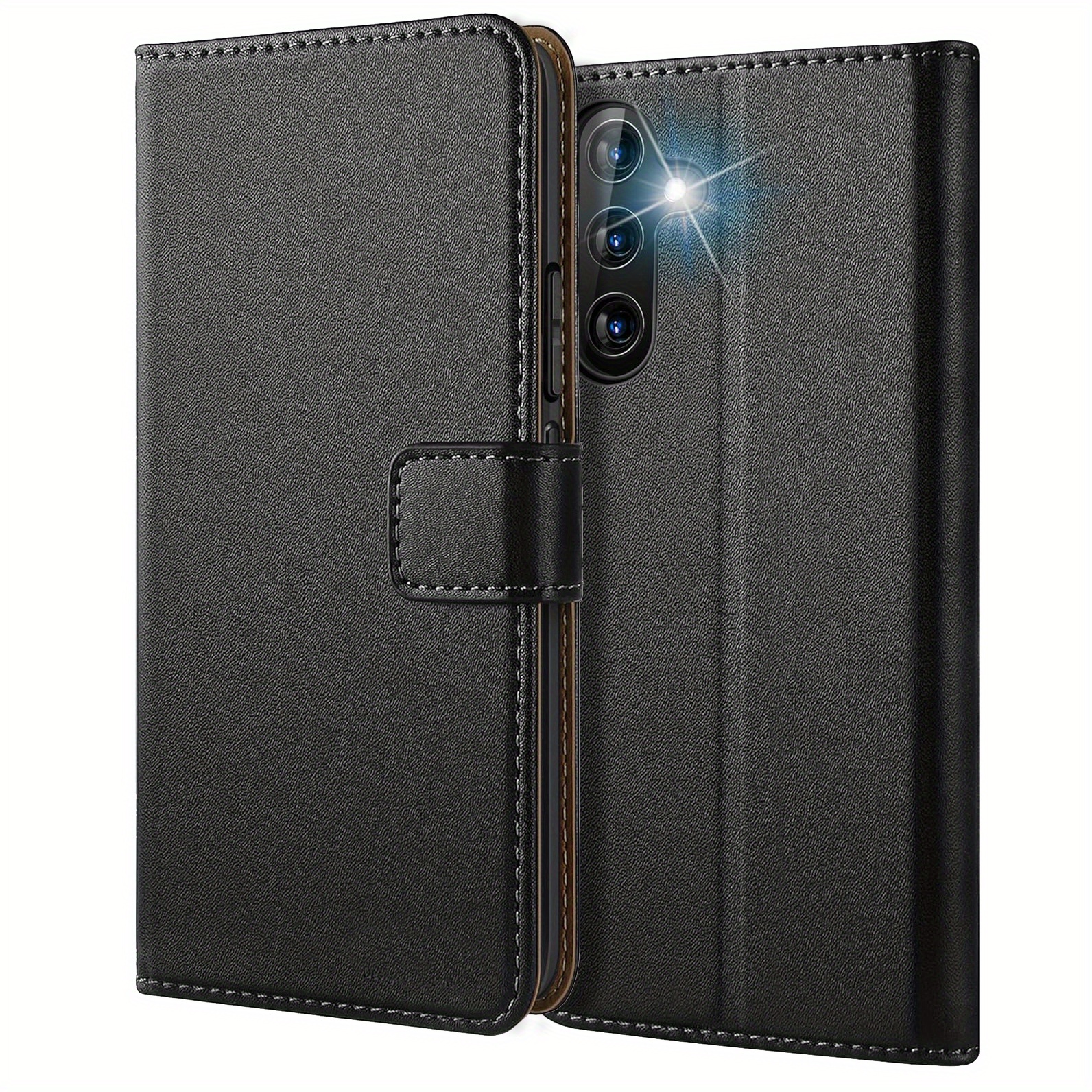 TEMU Phone Case - Protective Cover For Galaxy A34 5g, Featuring A Faux Leather Wallet In Black