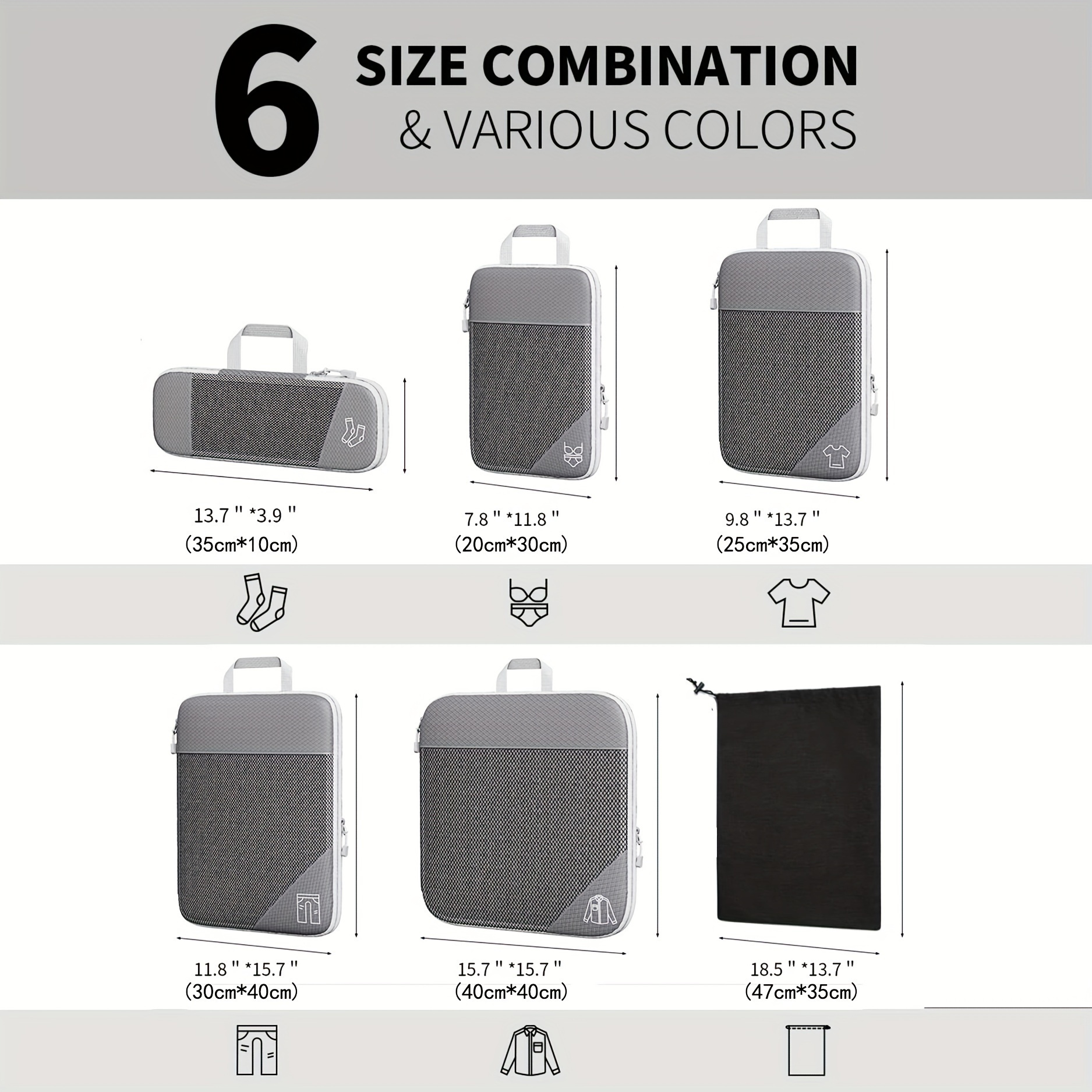 6pcs compression packing cubes set polyester travel luggage organizer accessories extensible storage bags suitcases non washable packing cube set polyester packing cubes travel gear Product details 1