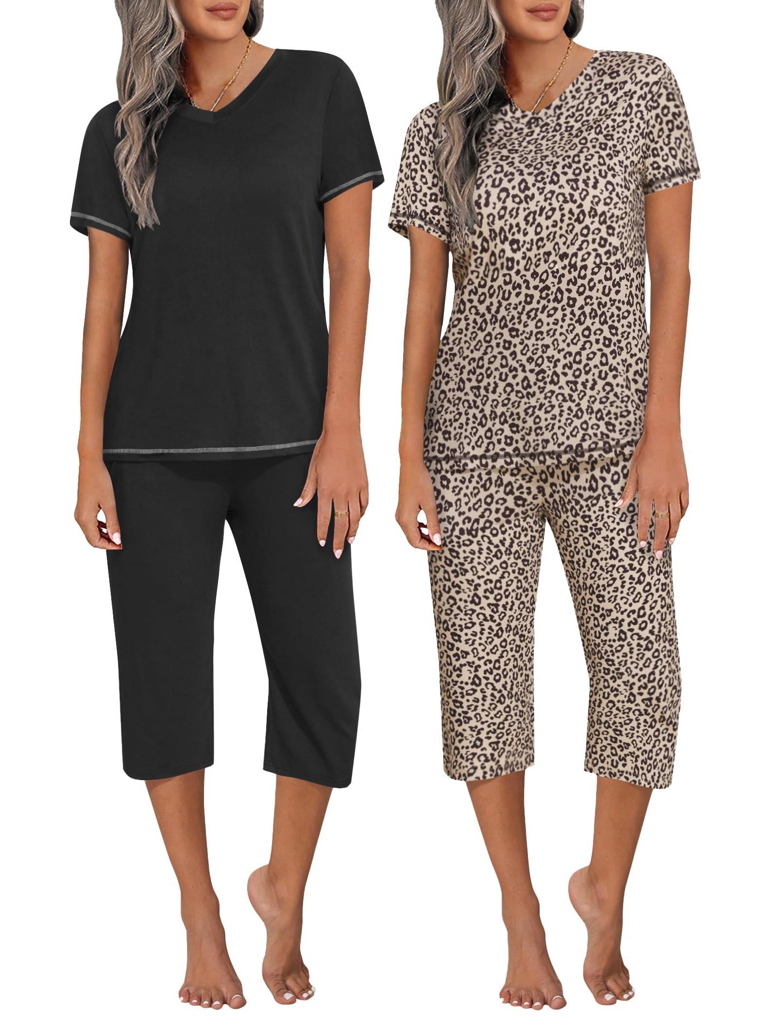 Talla 27.5 Pulgadas Largo HUE Pijama 2 Piezas Mujer - Camiseta Manga Corta + Capri - Estampados Únicos - Tallas Completas Pijama Mujer