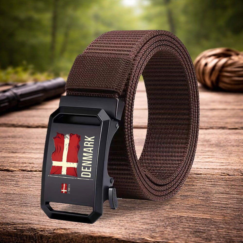 TEMU 1pc Stylish Danish Flag Pattern Men's Belt - Simple And Fashionable Design - Suitable For Casual And Business Occasions - High-end Light For