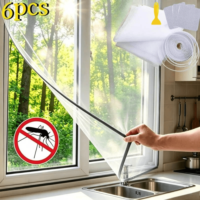 TEMU 1 Set White Sheer Curtain Enlarged Upgraded 6pcs Set - No Drilling Required, 1 Roll Tape And 1pc Scraper, With 3pcs Repair Patches, Adjustable