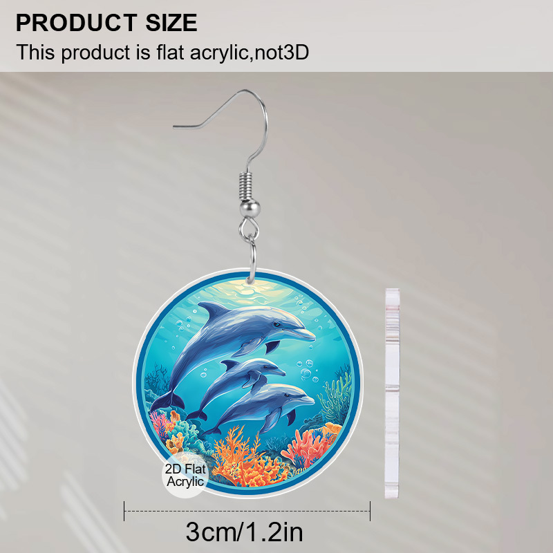 2D Flat Ocean-themed Acrylic Dolphin Pod Earrings, Perfect Vacation Accessories