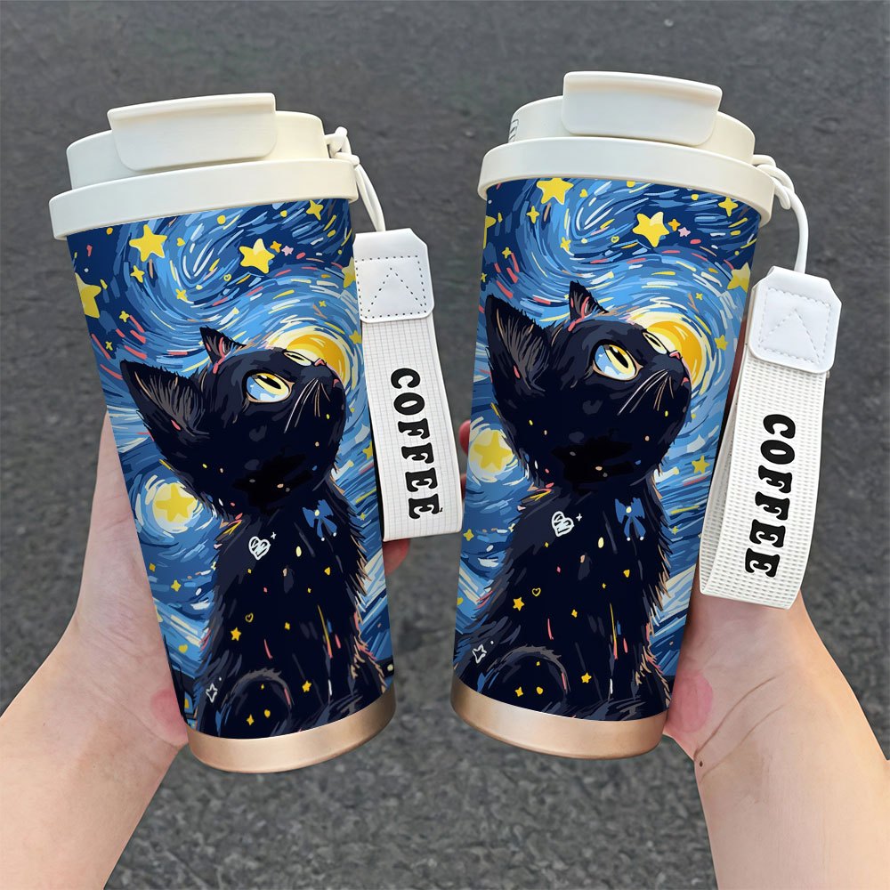 1pc Van * Starry Night Insulated Coffee Mug - 18oz Stainless Steel,  Shatterproof, PVC-Free, Ideal for Hot & Cold Beverages * Home, Office, or  Gift, Coffee Bar Accessory, Coffee Bar Accessories