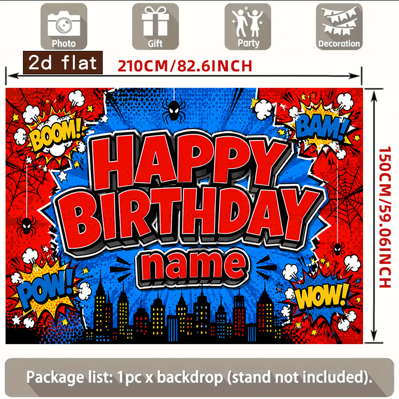 TEMU 2d Flat, 2d Flat - 2d Flat Banner, 1pc Red Blue Comic City Pop Art Boy Birthday Backdrop Custom Birthday Backdrops, Featuring Names Or Photos,