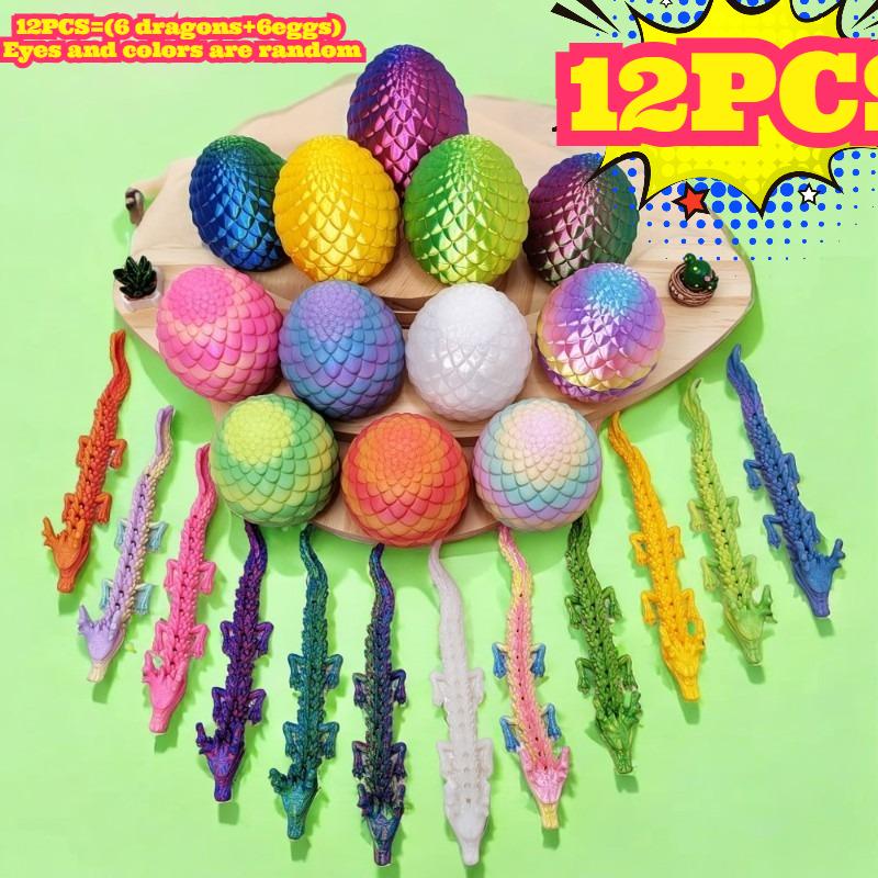 TEMU 12pcs Dragon And Dragon Egg Set, 12-pcs=(6 Dragons + 6 Eggs), Random Colors, Fantasy Sculpture Ornament, Suitable For Easter, Christmas,