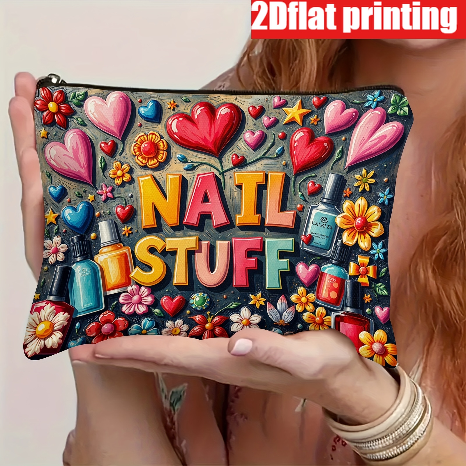TEMU 2d Flat Printing 1pc Modern Fashion Exquisite Colorful Nail Art Makeup Bag - Can Store Cosmetics, Nail Supplies, Snacks, Ideal For Travel And