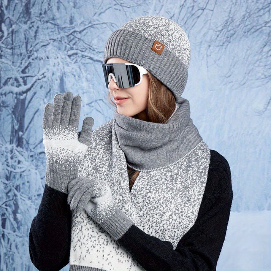 winter womens hat gloves scarf three piece set outdoor cold  display picture 1