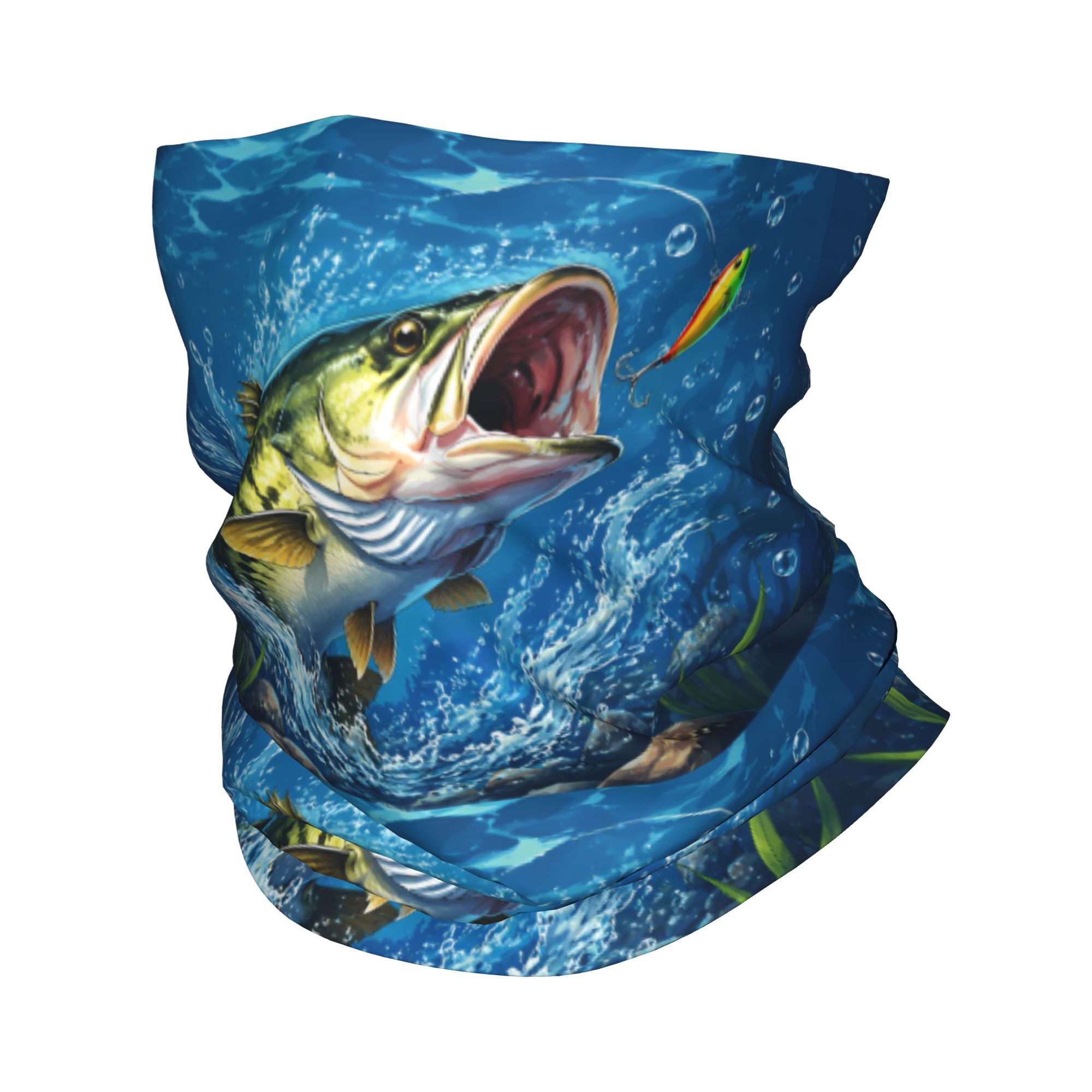 TEMU Men's Largemouth Fishing Headscarf Tube Cover - 2d Lure Print Design, Suitable For Outdoor Activities, & Casual Wear, Novelty Gift For , Fashion