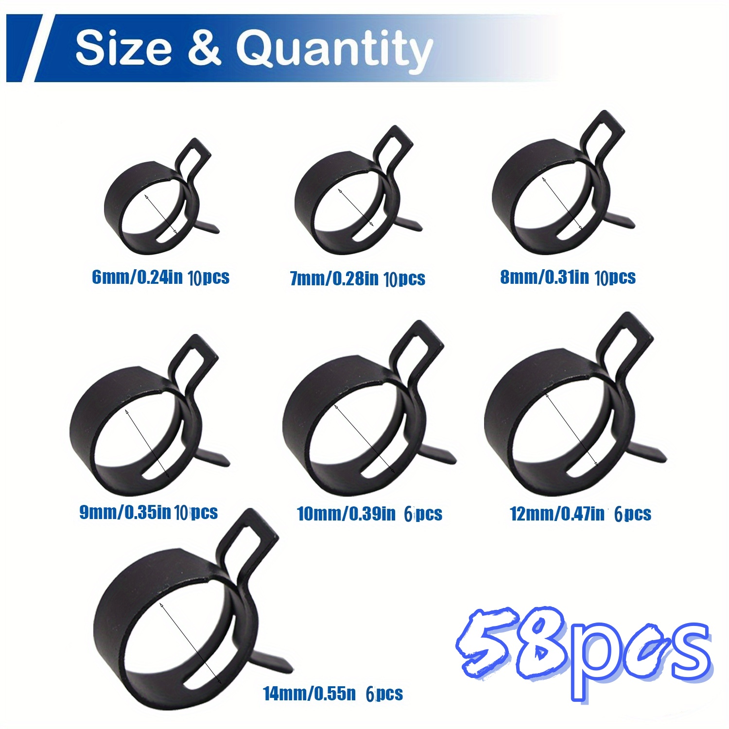 Strong Black Hose Fasteners, Suitable For Fixing Fuel Pipes, Cooling Hoses, And Air Intakes, Fuel Hose Clamps, Air Intake Hose Clamps, Hose Connectors