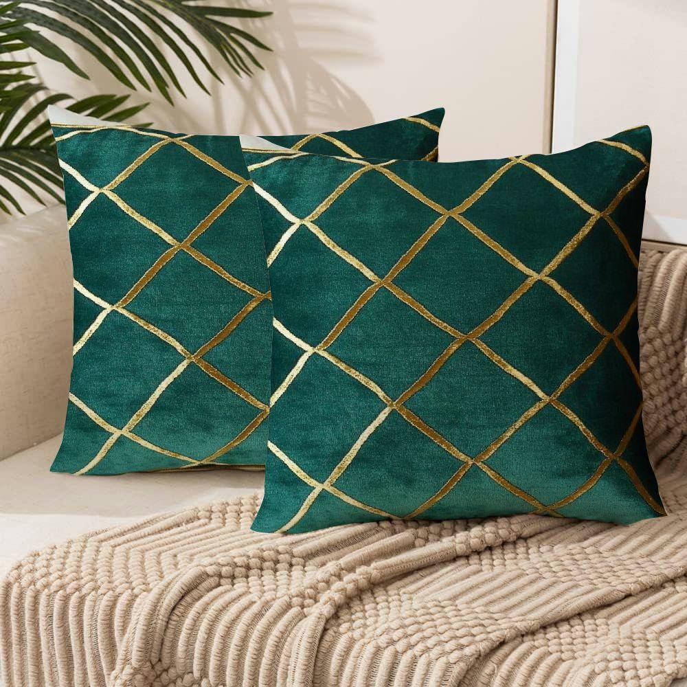 

2025 Gift Gold Throw Pillow Covers, Pack Of 2 Soft Decorative Cushion Covers For Couch Sofa Home Decoration, Emerald Green, 18x18 Inch