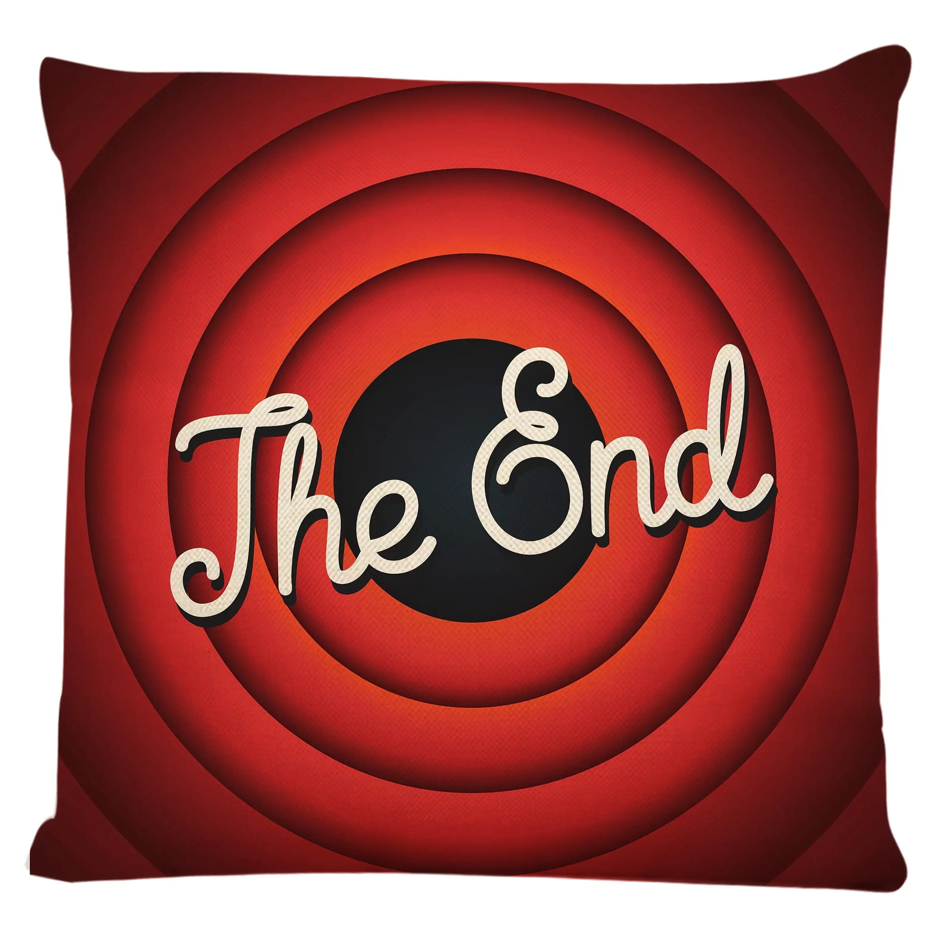 TEMU A Vintage Movie Throw Pillow Cover - Decorative Cushion Cover Featuring 'the End' Artwork, Designed In Red And Black, Suitable For Home, Sofa,