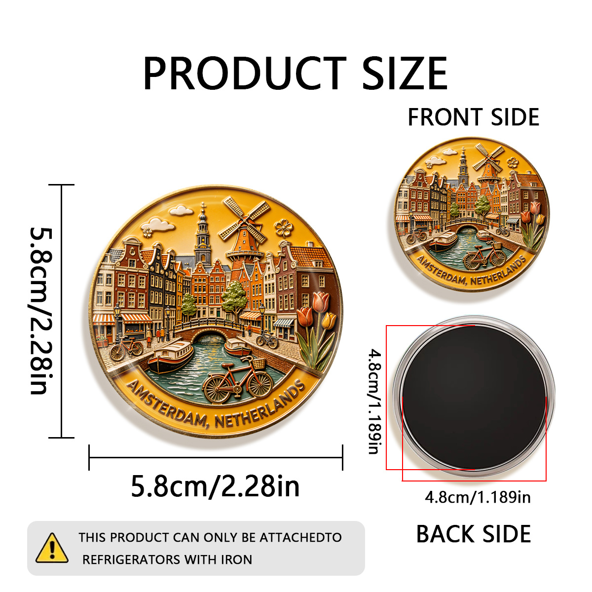TEMU 1pc 2d , Memory Of Water City Durable Round Fridge Magnet, Suitable For To Refrigerators, Whiteboards, Handicrafts, Photos, Stickers, Postcards