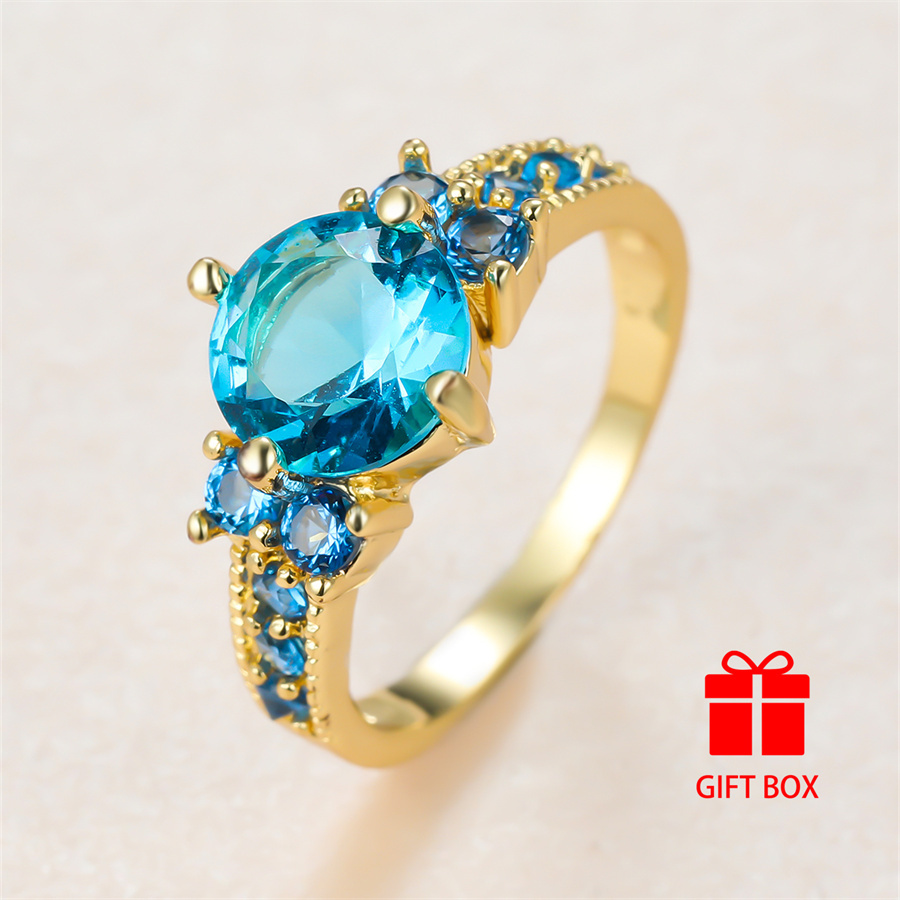 Holiday Cheer Aqua Zirconia Copper Ring with Diamond Accents