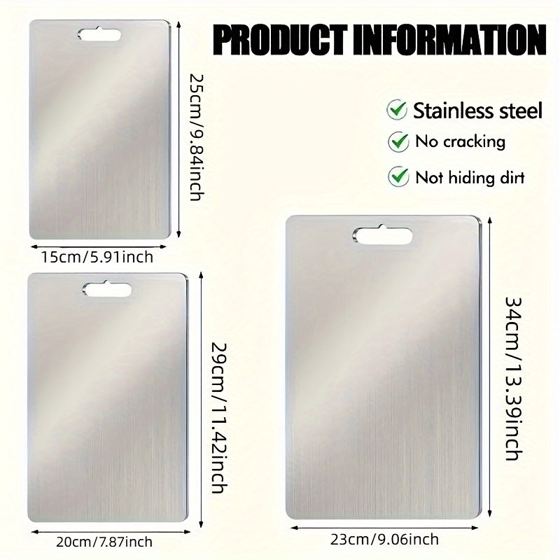 E-shop Sicheres Edelstahl Schneidebrett Set (3-teilig) - 2025 Neu Aufgerüstet Reines Stahl, Doppelseitiges Design, Geeignet für Küche/ Fleisch/ Gemüse/