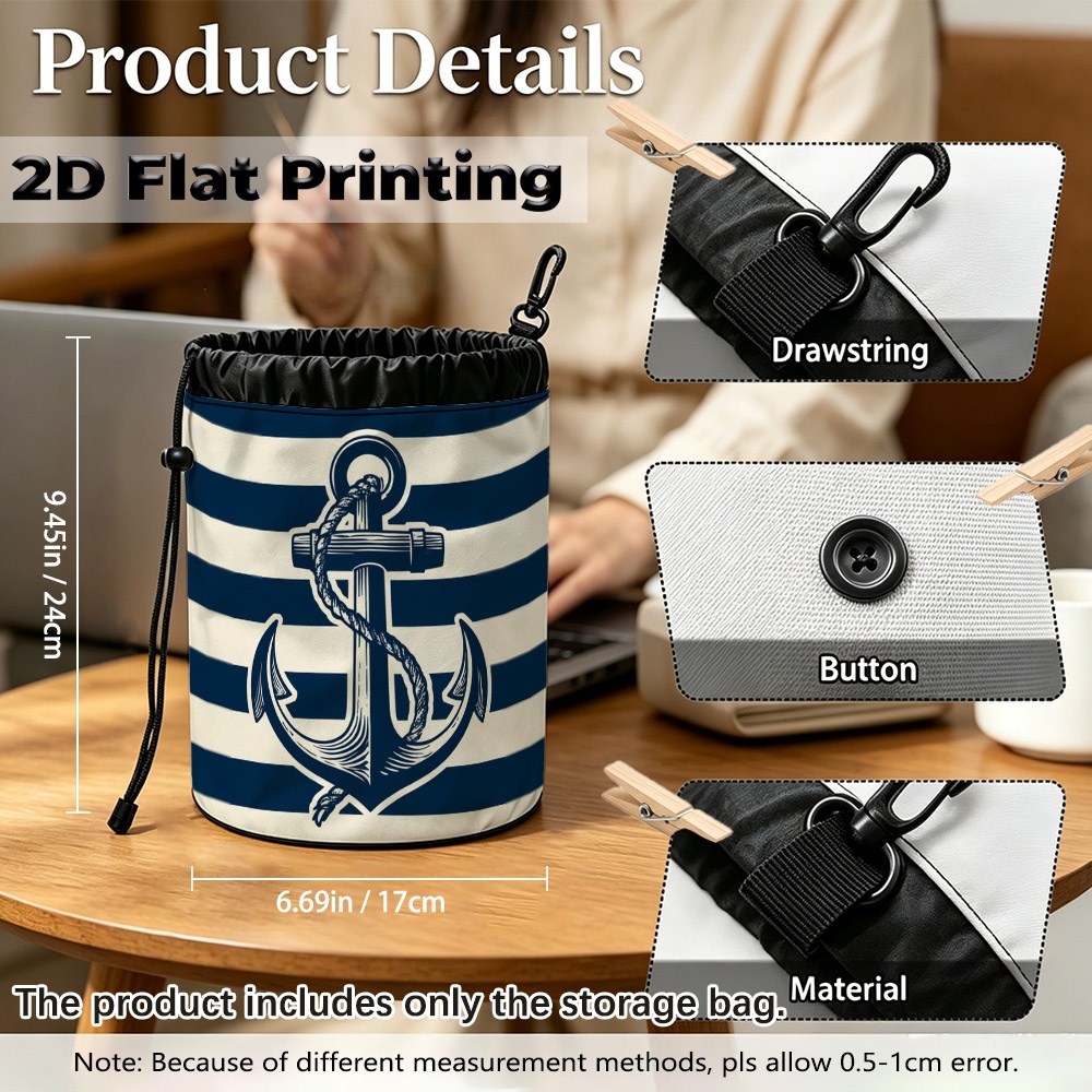 TEMU 1pc Nautical Anchor Stripes Clothespin Storage Bag - Anchor & Rope Door Hanging With Drawstring Closure, Suitable For Utility Rooms, Mudrooms,