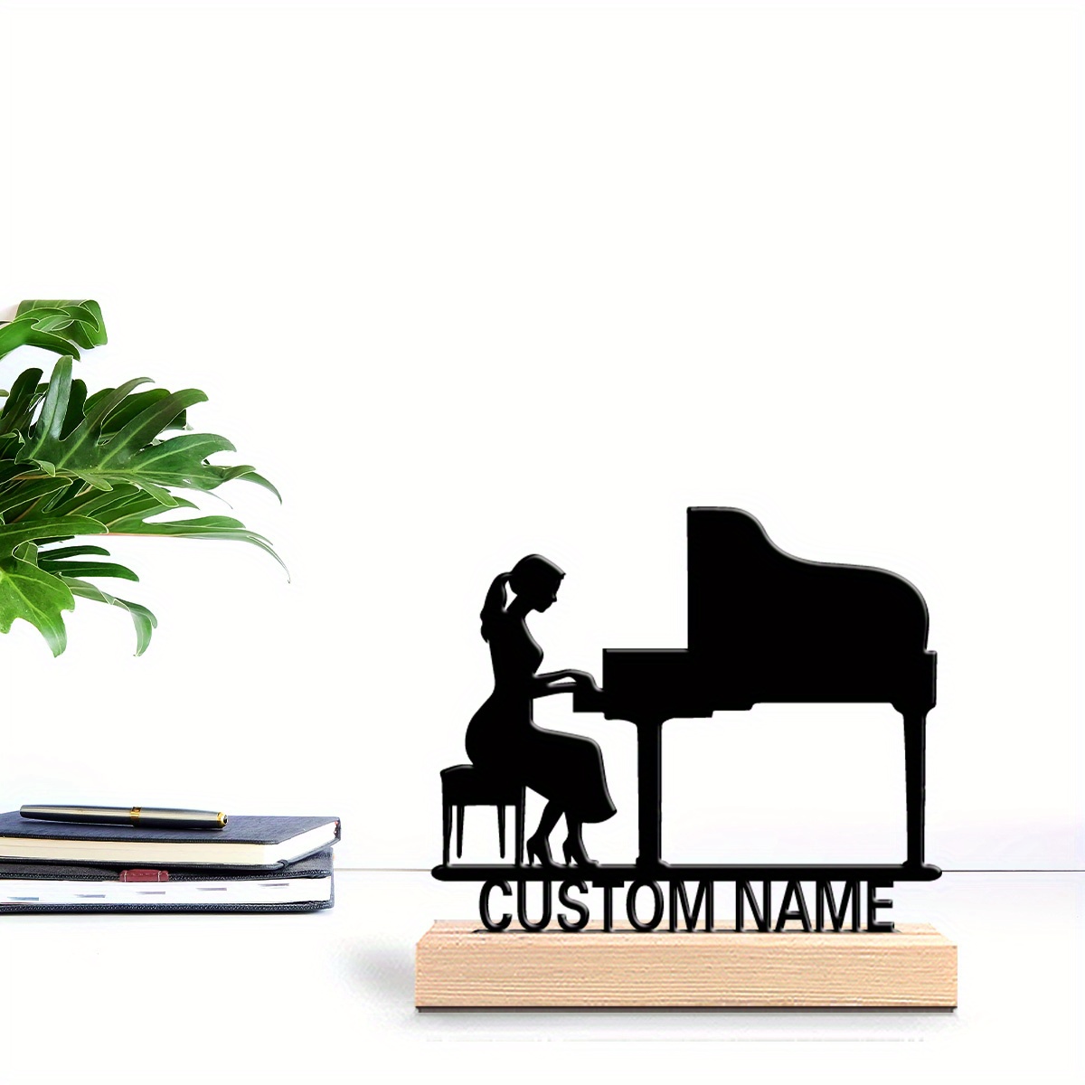 TEMU 1 Escultura de Metal de Piano Personalizada con Base de Madera - Regalo Personalizado Grabado para , Decoración Elegante de Mesa, Día de San