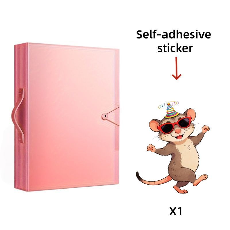 item picture 2pcs   storage album     sheet cartoon mouse with fashion glasses and raised hand   portable pink a3 8  portfolio 60 pockets 120 pages thickened pp material ring binder with handle