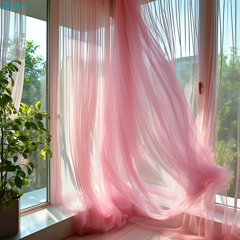 TEMU 4pcs Rod Pocket Elegant Cherry Pink Sheer Voile Curtains With Transparent Mesh Top - Material - Perfectly Suitable For Christenings, Weddings,