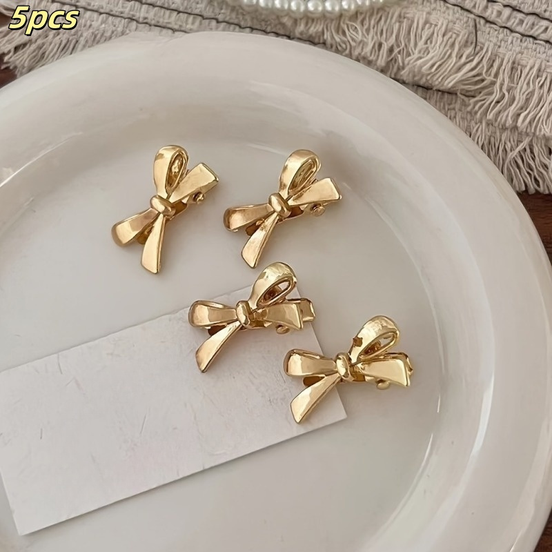 5pcs Bow-shaped Hair Clips, Solid Color Hair Accessories Suitable For Teens And Adults