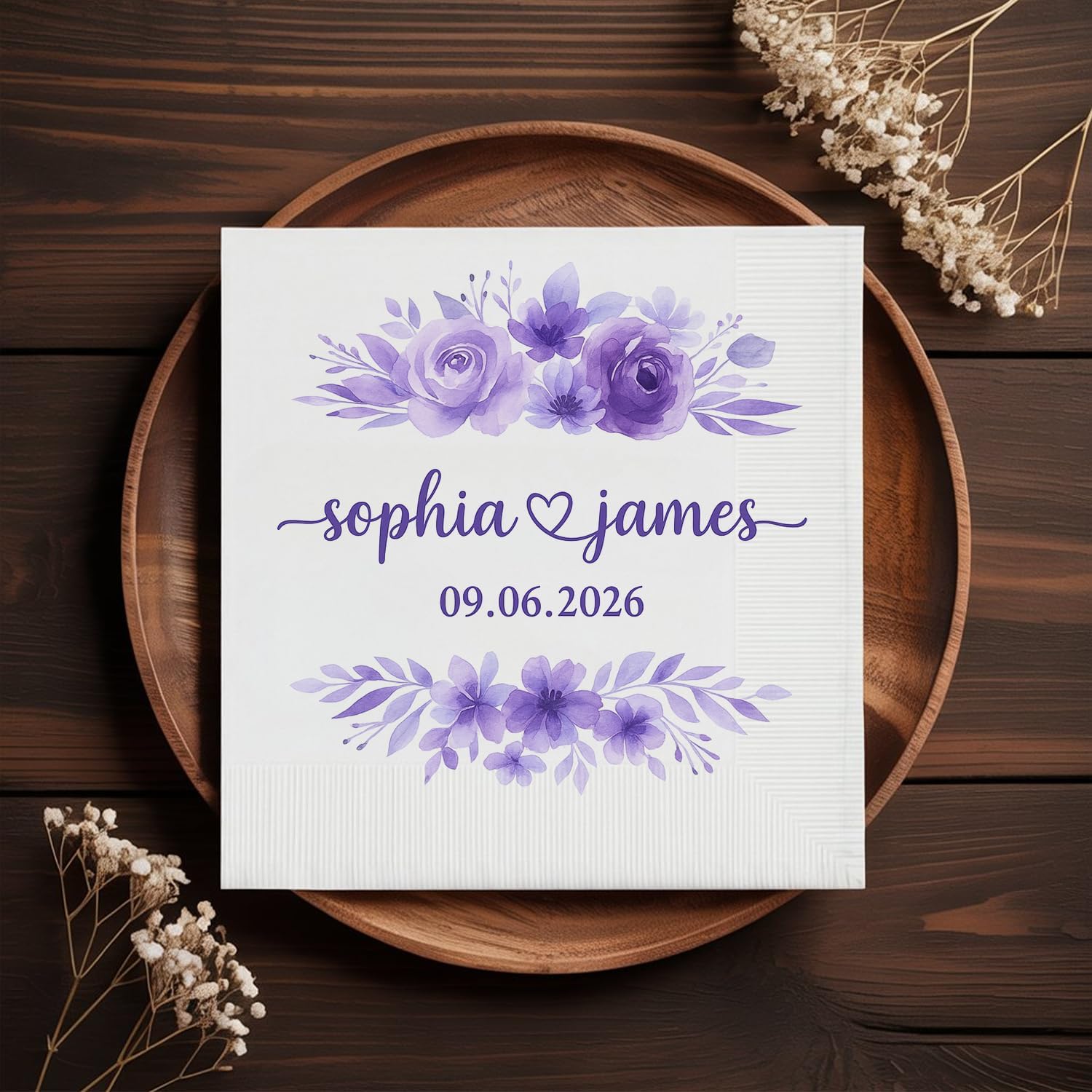 TEMU Serviettes de mariage personnalisées, serviettes avec nom et date pour tables de réception, élégantes serviettes Roostertails